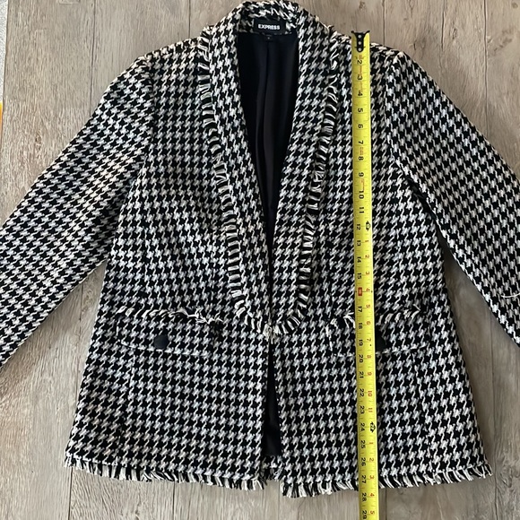 Gorgeous Express Blazer Jacket in Plaid Black White Lined Jacket w pockets sz L - Picture 10 of 11